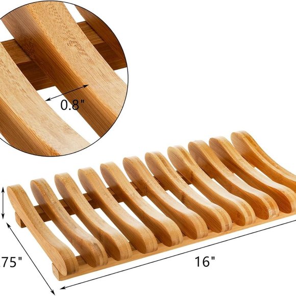 Bamboo Dish Drying Rack, 10 Slots Bamboo Cabinet Plate Stand Dish Drainer Wooden - Picture 2 of 8